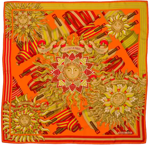 A variation of the Hermès scarf `Les sangles de phoebus` first edited in 2010 by `Joachim Metz`