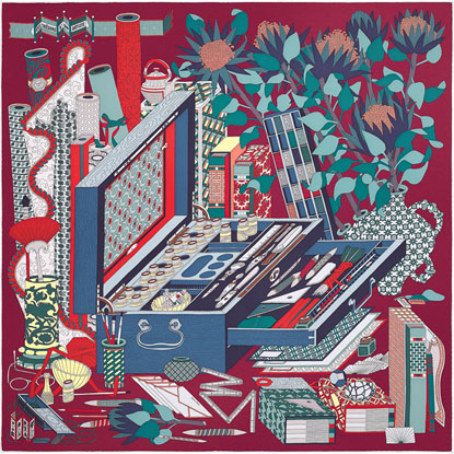 A variation of the Hermès scarf `Les trésors d'un artiste` first edited in 2017 by `Pierre Marie`