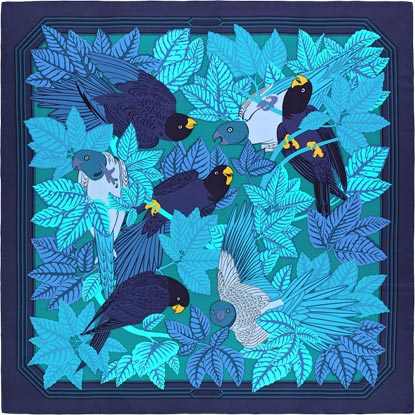 A variation of the Hermès scarf `Les Perroquets` first edited in 2016 by `Joachim Metz`