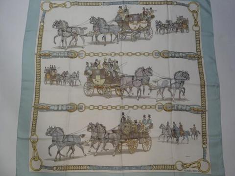 A variation of the Hermès scarf `Attelages à quatre 1820-1860` first edited in 1970 by `Philippe Ledoux`