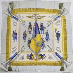 A variation of the Hermès scarf `À la Gloire des bataillons de chasseurs` first edited in 1952 by `Hugo Grygkar`