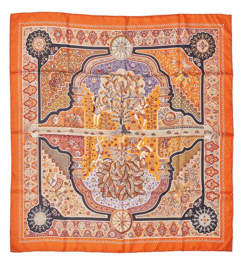 A variation of the Hermès scarf `Aux portes du palais ` first edited in 2008 by `Christine Henry`