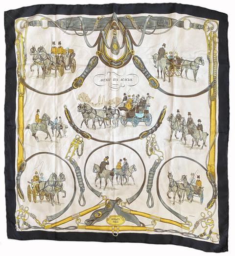 A variation of the Hermès scarf `Avenue des acacias` first edited in 1964 by `Philippe Ledoux`