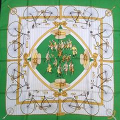 A variation of the Hermès scarf `Les bécanes ` first edited in 1990 by `Hugo Grygkar`, `Graphisme Cycles`