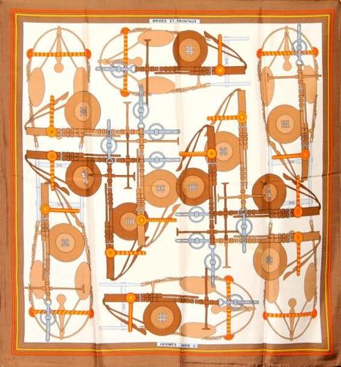 A variation of the Hermès scarf `Brides et frontaux` first edited in 1972 by `Christiane Vauzelles`