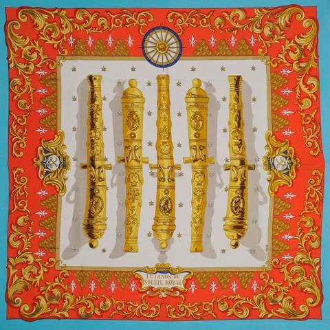 A variation of the Hermès scarf `Le canon du soleil royal` first edited in 1970 by `Pierre Péron`