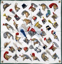A variation of the Hermès scarf `Casques militaires (semis)` first edited in 1949 by `Dessinateur inconnu`