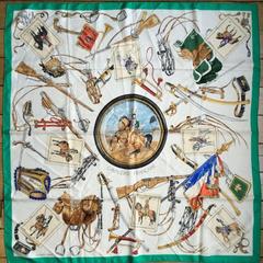 A variation of the Hermès scarf `Cavalerie française (bordure)` first edited in 1960 by `Philippe Ledoux`