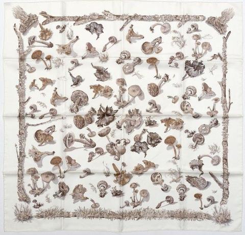 A variation of the Hermès scarf `Les champignons II` first edited in 1960 by `Anne Gavarni`, `Françoise De La Perriere`