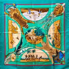 A variation of the Hermès scarf `Chasses exotiques` first edited in 1980 by `Philippe Ledoux`