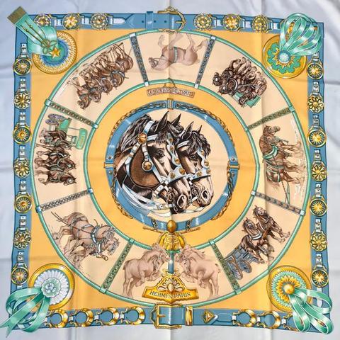 A variation of the Hermès scarf `Chevaux de trait ` first edited in 1993 by `Laurence Bourthoumieux`