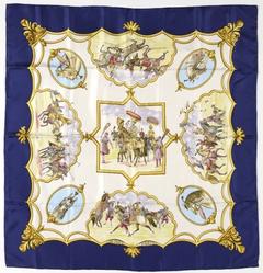 A variation of the Hermès scarf `Les chevaux des moghols ` first edited in 1993 by `Jean De Fougerolle`