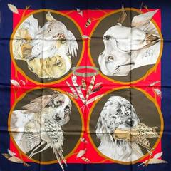 A variation of the Hermès scarf `Chiens au rapport ` first edited in 1987 by `Carl De Parcevaux`