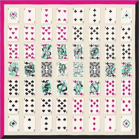 A variation of the Hermès scarf `Jeu de cartes` first edited in 2018 by `Anne Marie Cassandre`